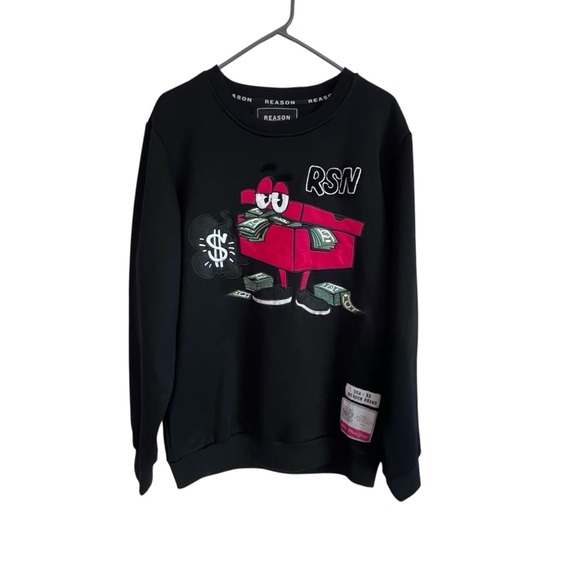 Reason Other - Reason Sweatshirt Men’s Lg Crewneck‎ Black/Red Stash Box Embroidered Patch NWT
